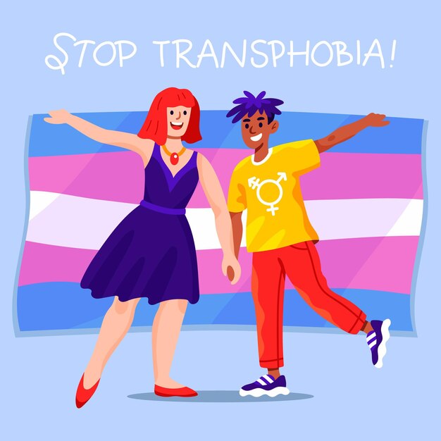 Нарисованное рукой сообщение остановки трансфобии проиллюстрировано