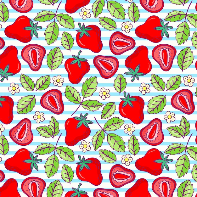 Hand drawn strawberry fruit pattern design