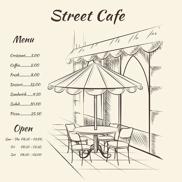 Hand drawn street cafe menu
