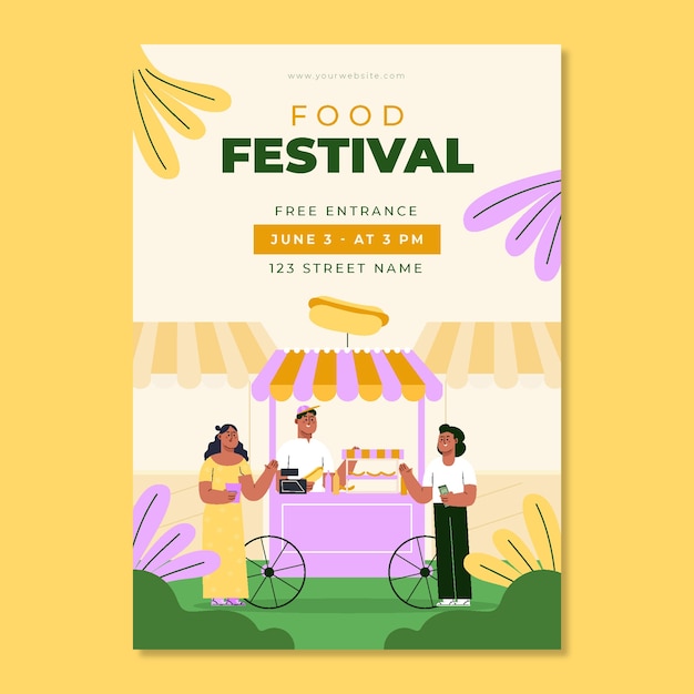 Hand drawn street food festival poster with stand