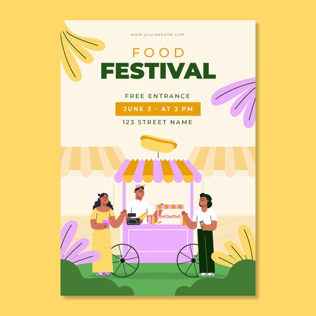 hand drawn street food festival poster with stand