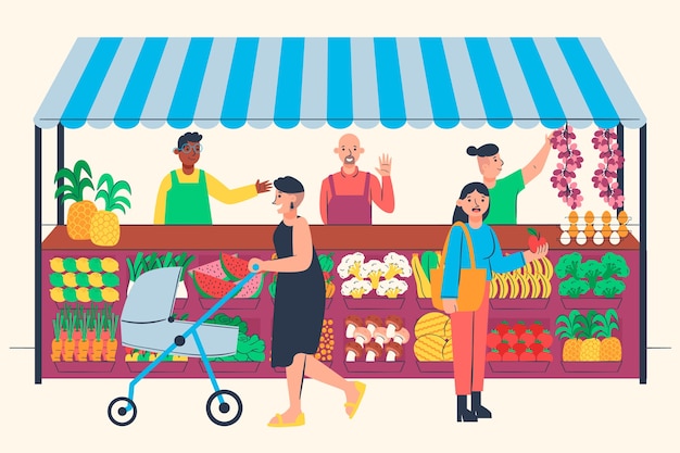 Free vector hand drawn street food market illustration