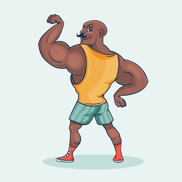 Hand drawn strong man cartoon illustration