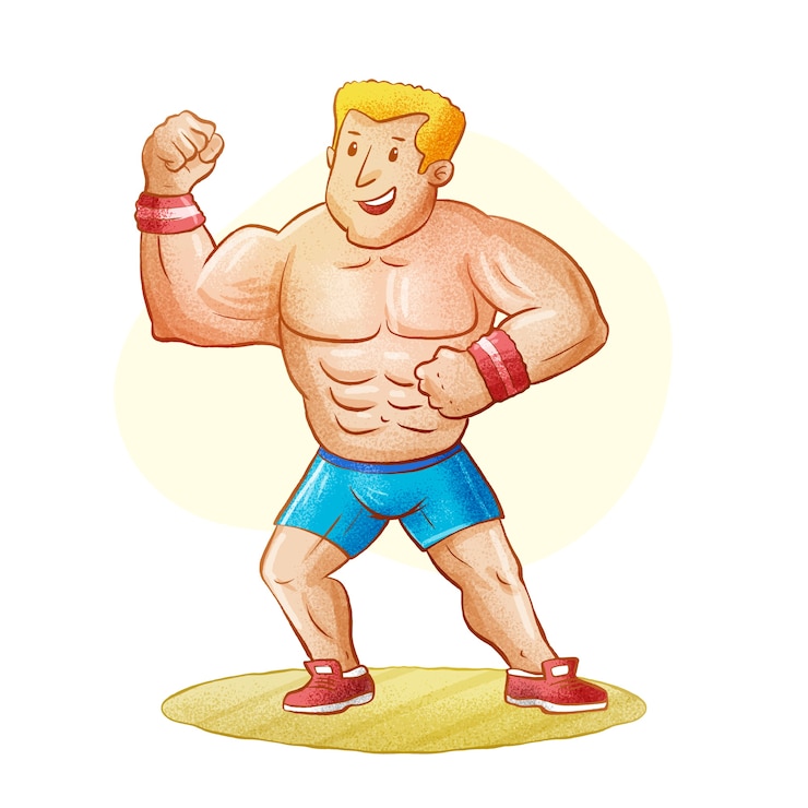無料Vector 手描きの強い男の漫画イラスト
