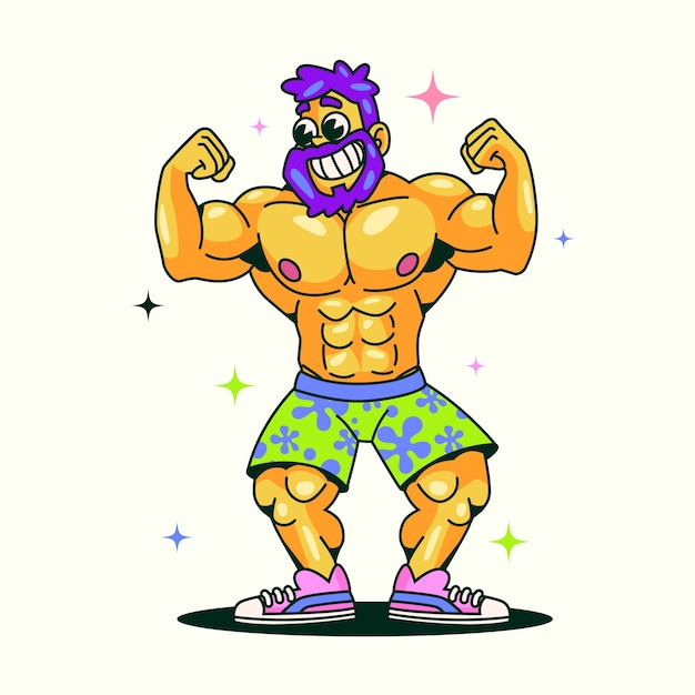 Free vector hand drawn strong  man cartoon illustration