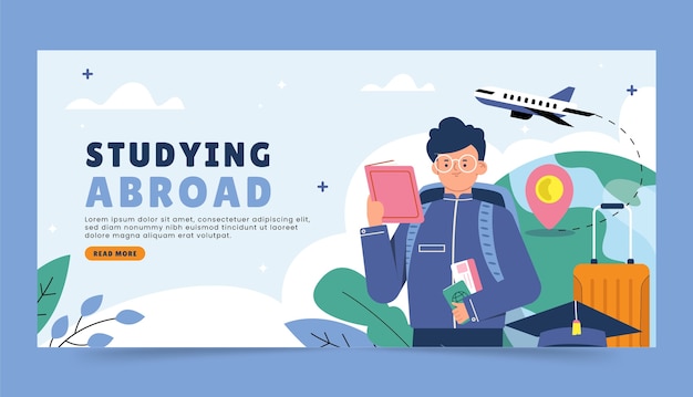 Hand drawn study abroad horizontal banner