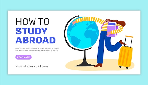 Hand drawn study abroad horizontal banner