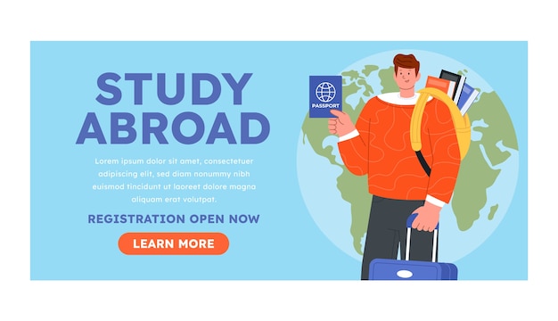 Free vector hand drawn study abroad horizontal banner