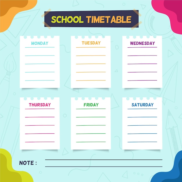 Hand drawn style back to school timetable