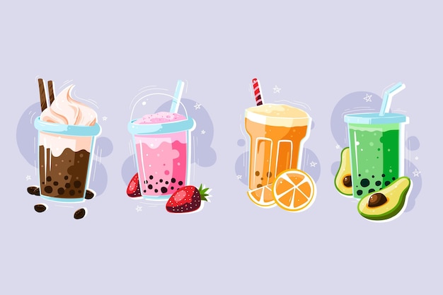 Hand drawn style bubble tea collection