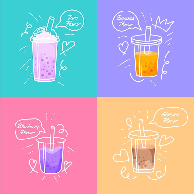 Free vector hand drawn style bubble tea flavors