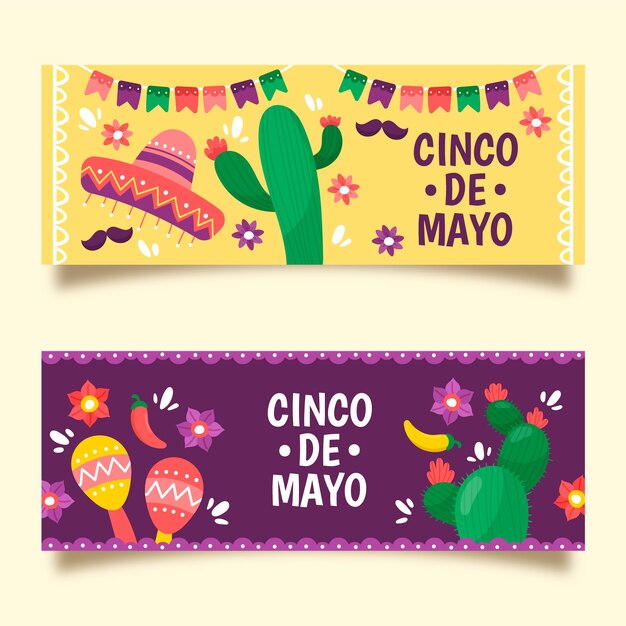hand drawn style cinco de mayo banners
