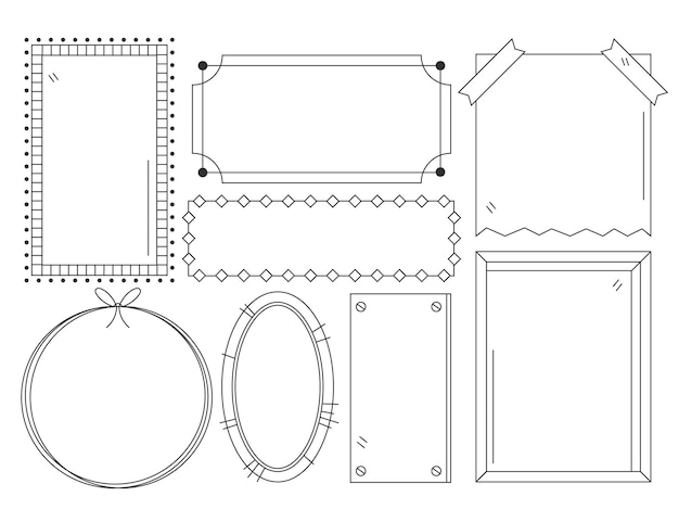 Hand drawn style doodle frame set