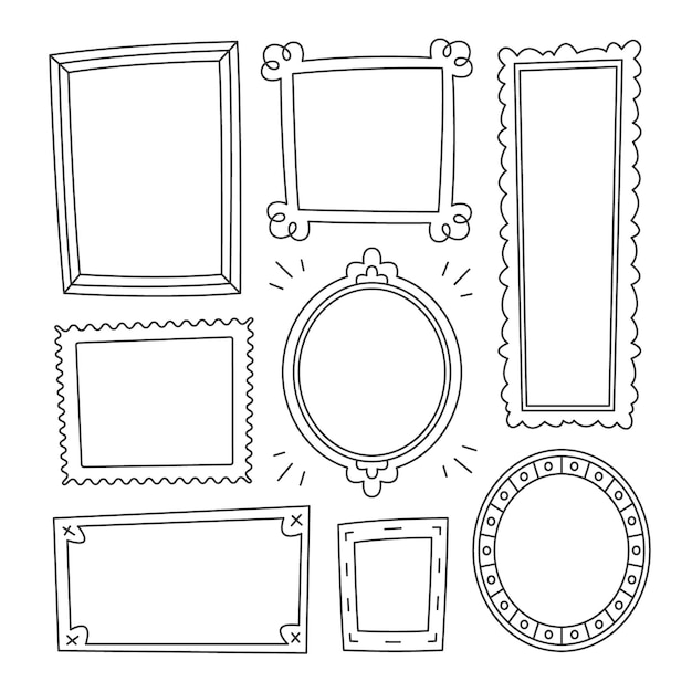 無料ベクター 手描きスタイルの落書きフレームセット