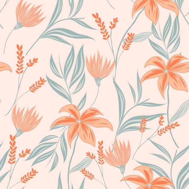 Hand drawn style floral pattern in peach tones