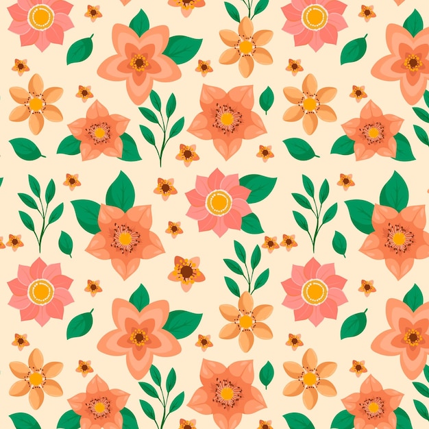 Hand drawn style floral pattern in peach tones