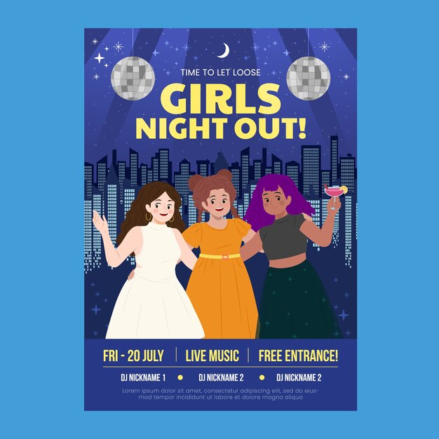 hand drawn style girls night party flyer template