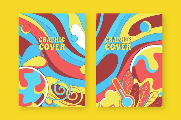 Free vector hand drawn style groovy psychedelic covers