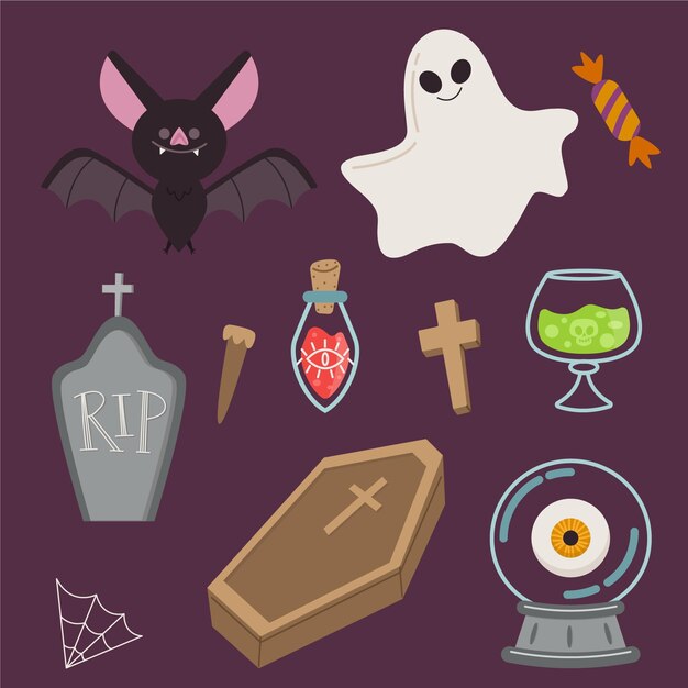 Free vector hand drawn style halloween element collection