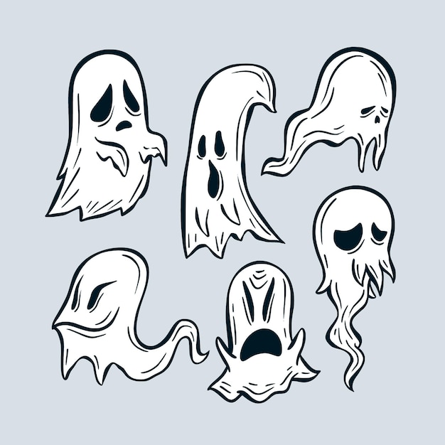 Hand drawn style halloween ghost set