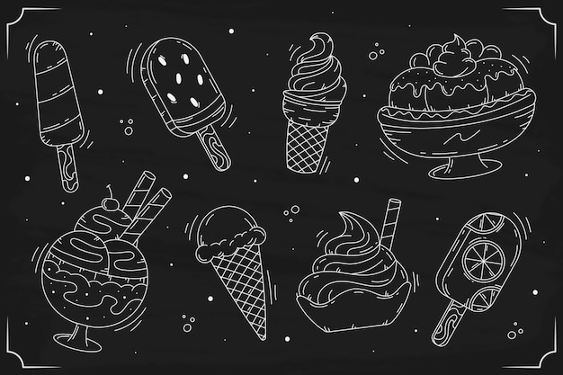 Vettore gratuito fondo disegnato a mano della lavagna del gelato di stile