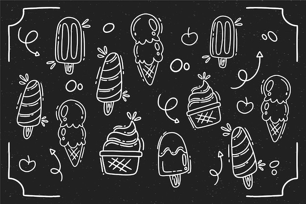 Vettore gratuito fondo disegnato a mano della lavagna del gelato di stile