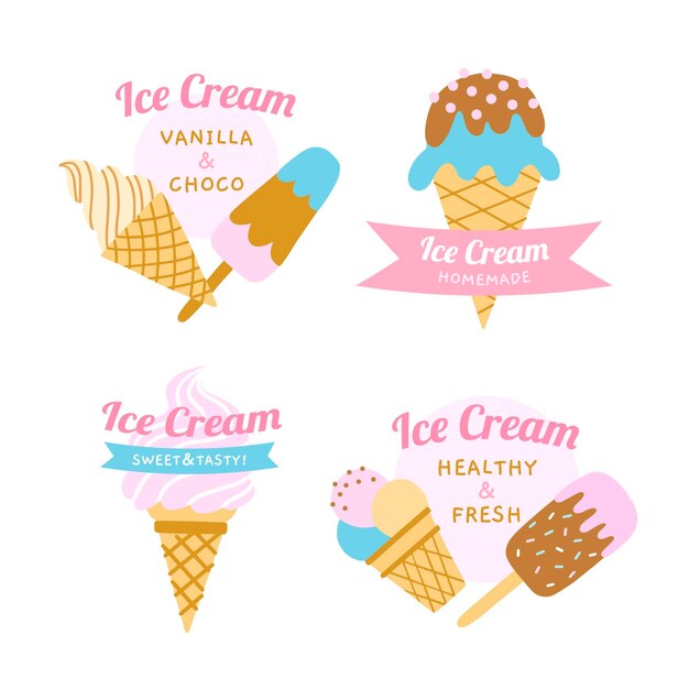 手描きスタイルのアイスクリームラベルパック