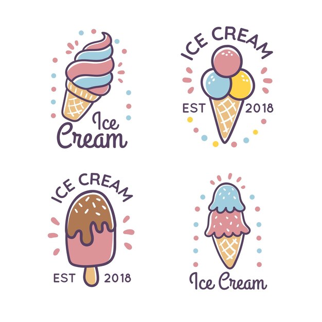 Набор рисованной этикетки мороженого