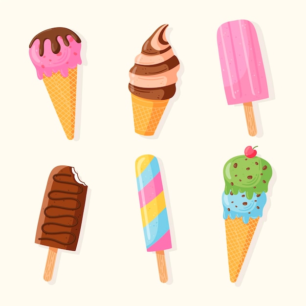 Бесплатное векторное изображение Пакет мороженого в стиле рисованной
