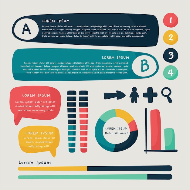 무료 벡터 손으로 그린 스타일 infographic 요소 컬렉션