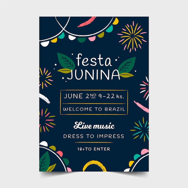 Free vector hand drawn style june festival flyer