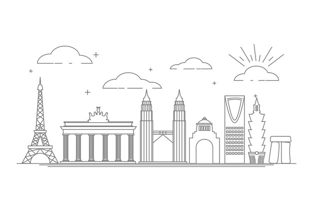 Hand drawn style landmarks skyline