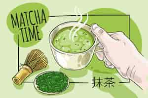 Free vector hand drawn style matcha tea background