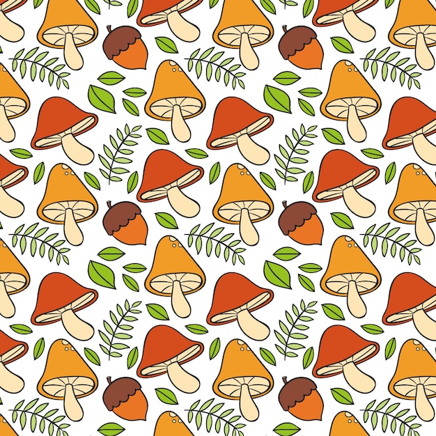 Hand drawn style mushroom pattern