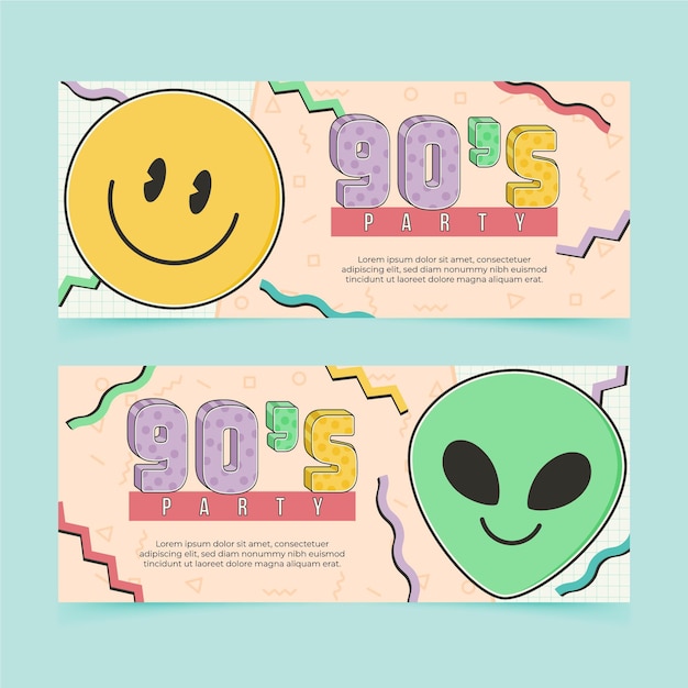 Free vector hand drawn style nostalgic 90's banners