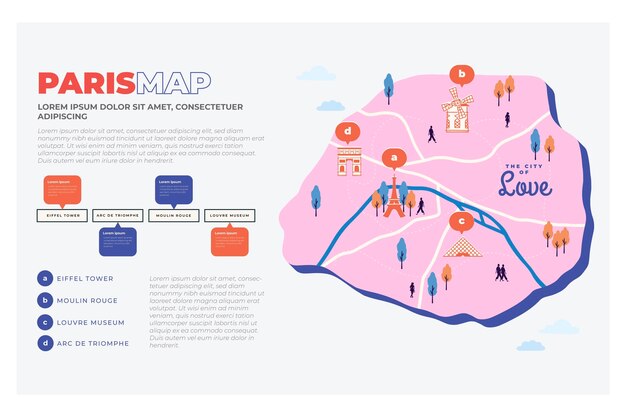 Hand drawn style paris map infographics