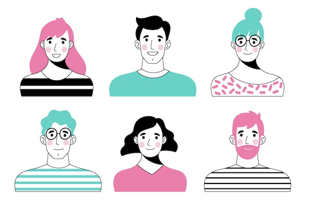 Hand drawn style people avatars set