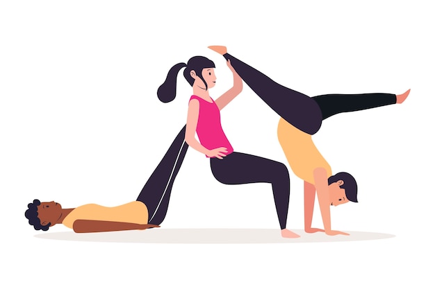 Vettore gratuito persone disegnate a mano stile facendo yoga