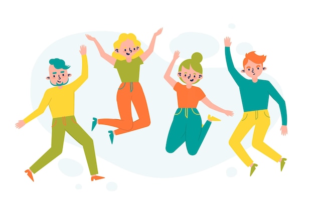 hand drawn style people having fun