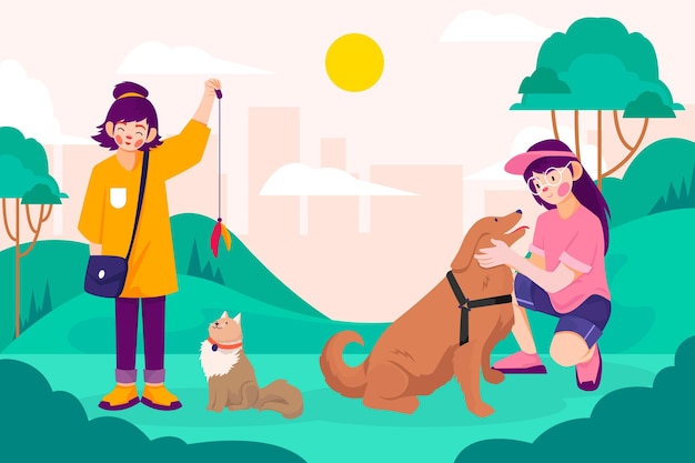 Free vector hand drawn style people with pets