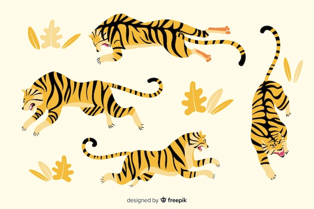 Free vector hand drawn style tiger collection