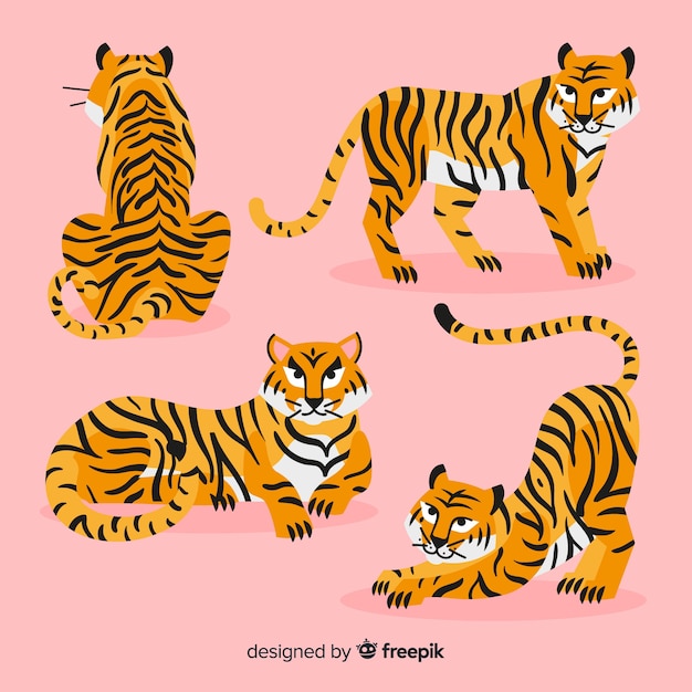 Free vector hand drawn style tiger collection