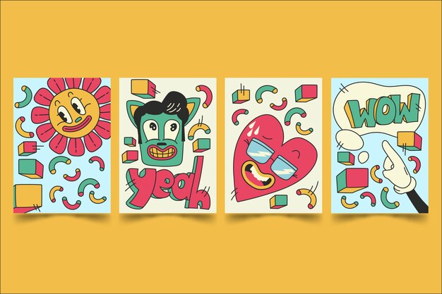 hand drawn style trendy cartoon covers