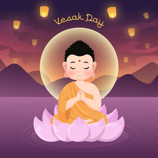 무료 벡터 손으로 그린 스타일 vesak 축하