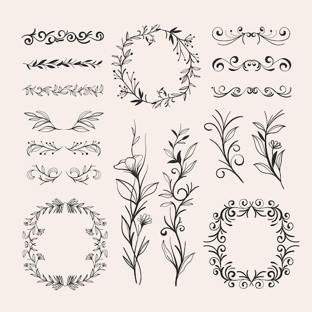 Hand drawn style wedding ornaments