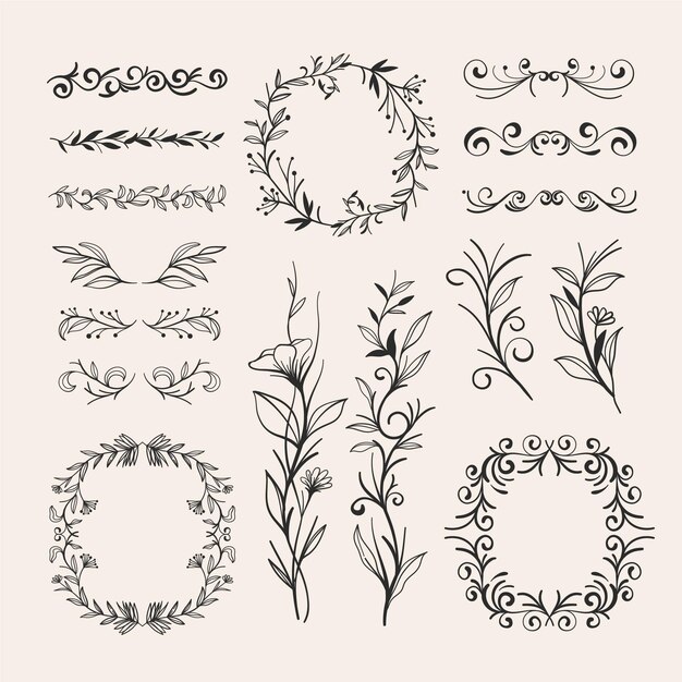 Hand drawn style wedding ornaments