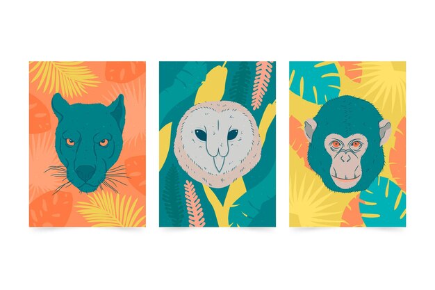 Hand drawn style wild animals cover collection