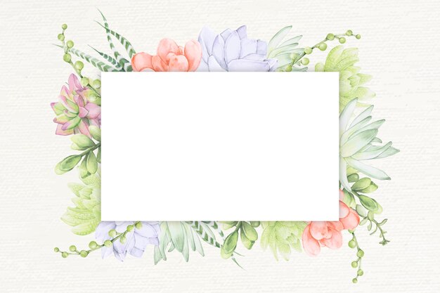 Hand drawn succulent recrangle frame template