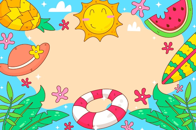Hand drawn summer background with elements