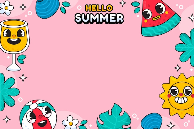 Free vector hand drawn summer background with watermelon and drink